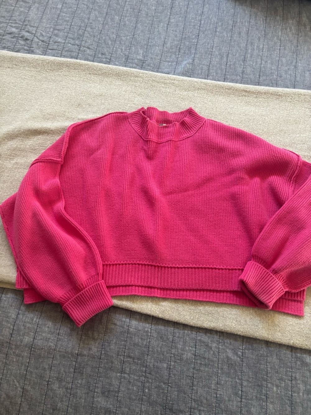 Free People Hot Pink Easy Street Crop Sweater